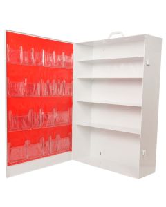 4-Shelf First Aid Station, Metal Cabinet with Pouch, Wide, Wall Mount, White, Empty