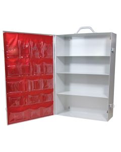 4-Shelf First Aid Station, Metal Cabinet with Pouch, Wall Mount, White, Empty