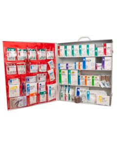 4-Shelf First Aid Station, Extra Wide Metal Cabinet, with door pouch