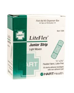 LiteFlex, Junior Strip Adhesive Bandages, Light Woven Elastic Cloth, 5/8" x 2-1/4", 50 per box