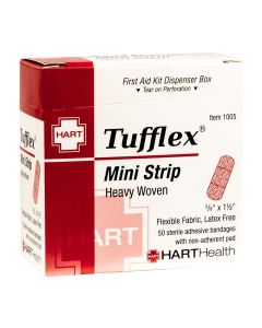 Tufflex, Mini Strip Adhesive Bandages, Heavy Woven Elastic Cloth, 5/8" x 1-1/2", 50 per box