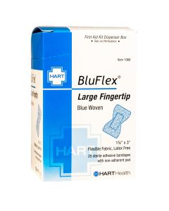 BluFlex, Blue Large Fingertip Adhesive Bandages, Light Woven Elastic Cloth