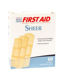 White Cross First Aid, Assorted Sheer Adhesive Bandages, 60 per box