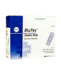 BluTec, Blue Metal Detectable Elastic Strip Bandages, Heavy Woven Cloth, 1" x 3", 100 per box