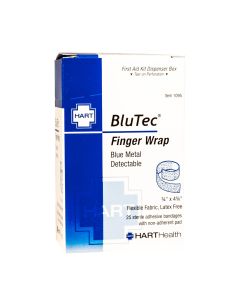 BluTec, Blue Metal Detectable Finger Wrap Bandages, Heavy Woven Elastic Cloth, 3/4" x 4-3/4", 25 per box