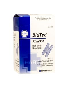 BluTec, Blue Metal Detectable Knuckle Bandages, Heavy Woven Elastic Cloth, 1-1/2" x 3", 40 per box