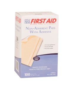 White Cross First Aid Non-Adherent Wound Pad with Adhesive, Sterile, 2" x 3", 100 per box