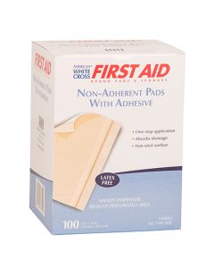 White Cross First Aid Non-Adherent Wound Pad with Adhesive, Sterile, 3" x 4", 100 per box