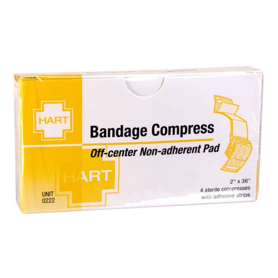 Sterile Bandage Compress, Non Adherent Pad with Adhesive Strips, 2", 4 per unit