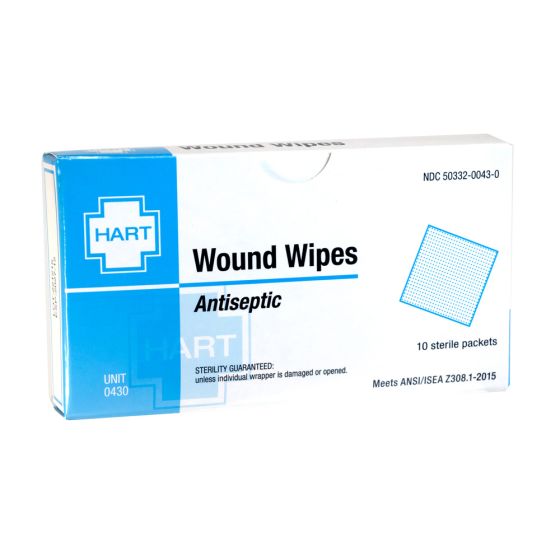 Wound Wipes, Antibacterial Cleansing Pads, 10 per unit