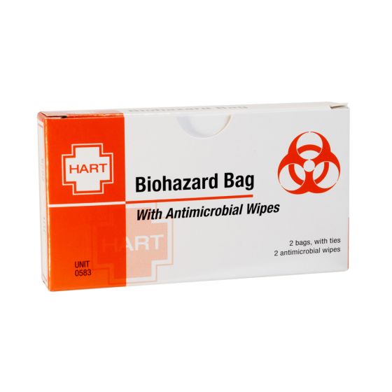 Biohazard Bag with Antimicrobial Wipes, 7-10 gal bag, 2 each per unit