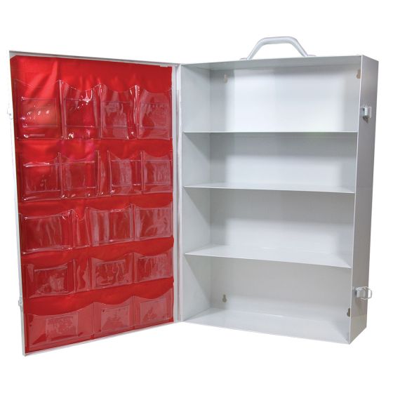 4-Shelf First Aid Station, Metal Cabinet with Pouch, Wall Mount, White, Empty