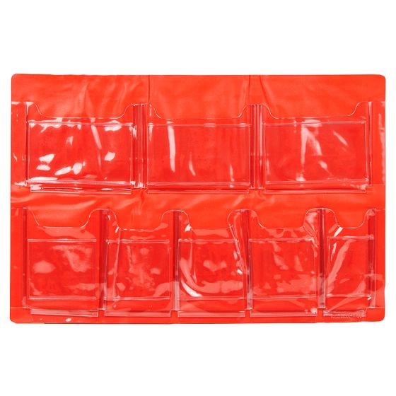 2-Shelf First Aid Cabinet, 8 Pocket Door Pouch, Self-Adhesive, Red