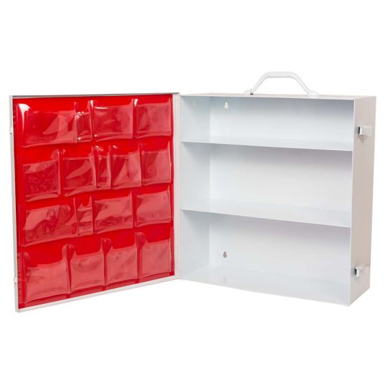 3-Shelf First Aid Metal Cabinet with door pouch, White, Empty