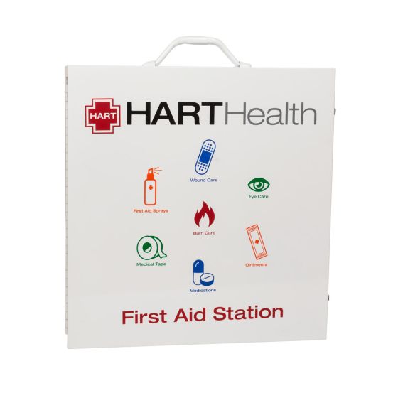 3-Shelf First Aid Metal Cabinet with door pouch, Labeled, White, Empty