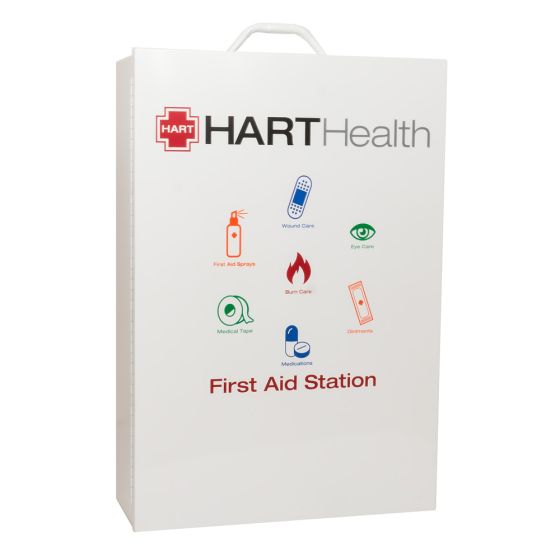 4-Shelf First Aid Metal Cabinet with door pouch, wide, Screened, White, Empty