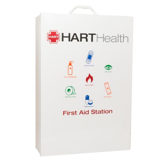 4-Shelf First Aid Metal Cabinet with door pouch, Labeled, White, Empty