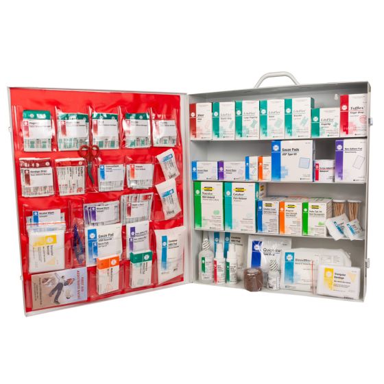 4-Shelf First Aid Station, Extra Wide Metal Cabinet, with door pouch