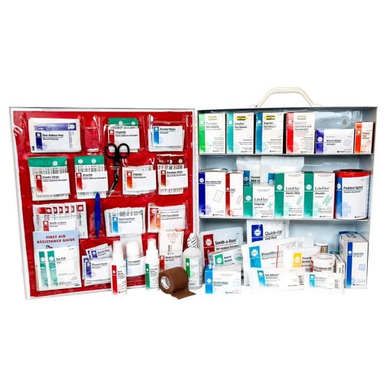 3-Shelf First Aid Station, ANSI 2021 Class A, Metal Cabinet with door pouch