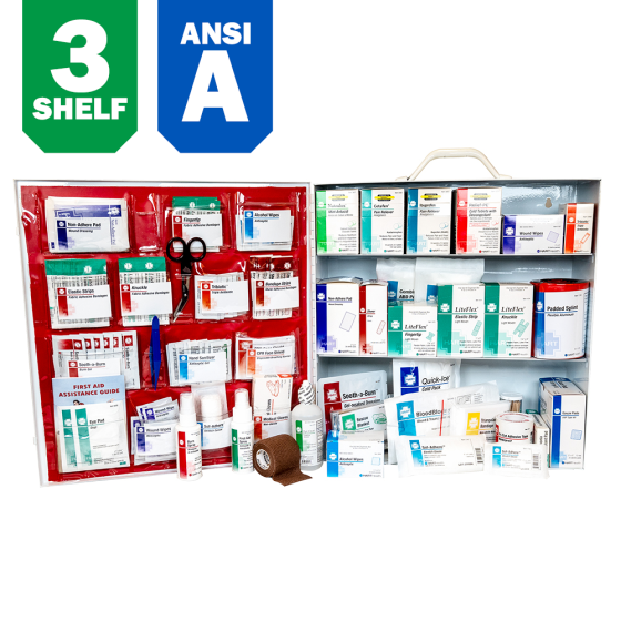 3-Shelf First Aid Station, ANSI Class A, Metal Cabinet with door pouch