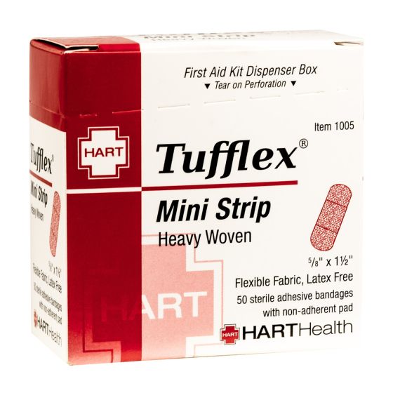 Tufflex, Mini Strip Adhesive Bandages, Heavy Woven Elastic Cloth, 5/8" x 1-1/2", 50 per box