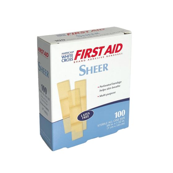 White Cross First Aid, Sheer Strip Adhesive Bandages, 100 per box