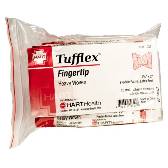 Tufflex, Fingertip Adhesive Bandages, Heavy Woven Elastic Cloth, 1-3/4" x 2", 20 per bag