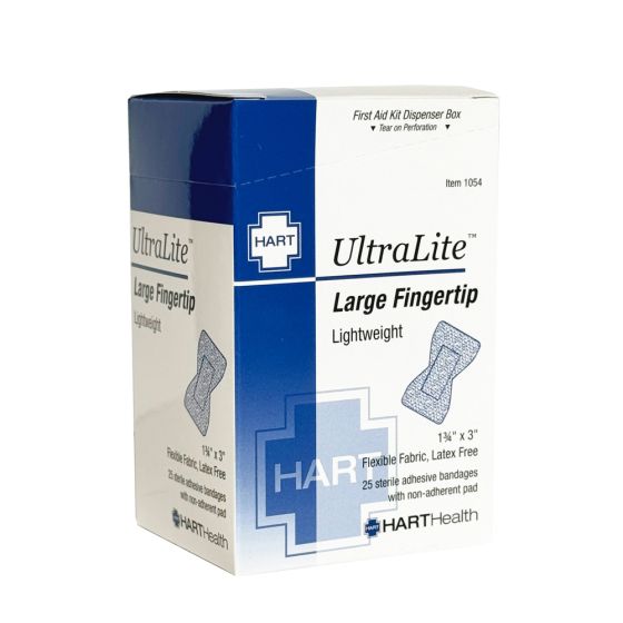 UltraLite, Large Fingertip Adhesive Bandages, Lightweight Elastic Woven Cloth, 1-3/4" x 3", 25 per box