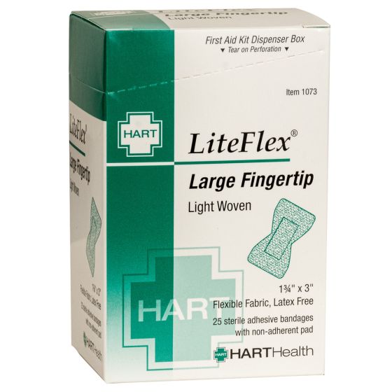 LiteFlex, Large Fingertip Adhesive Bandages, Light Woven Elastic Cloth, 1-3/4" x 3", 25 per box