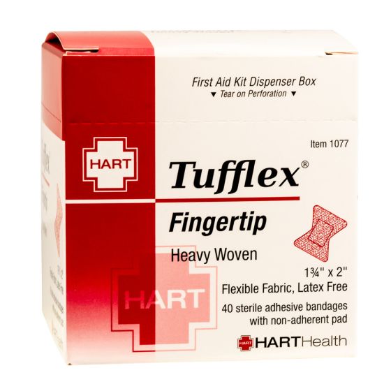 Tufflex, Fingertip Adhesive Bandages, Heavy Woven Elastic Cloth, 1-3/4" x 2", 40 per box