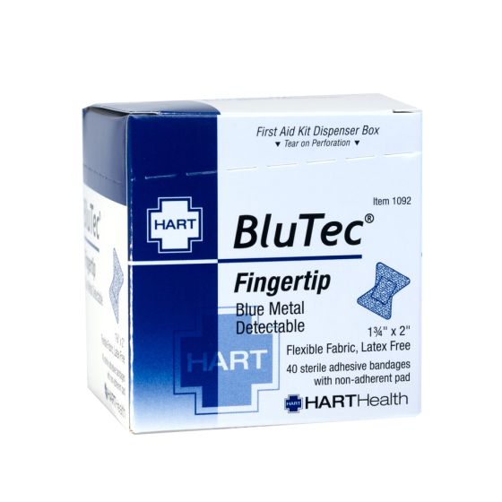 BluTec, Blue Metal Detectable Fingertip Bandages, Heavy Woven Elastic Cloth, 1-3/4" x 2", 40 per box