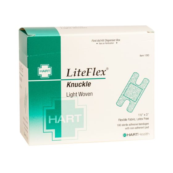 LiteFlex, Knuckle Adhesive Bandages, Light Woven Elastic Cloth, 1-1/2" x 3", 100 per box