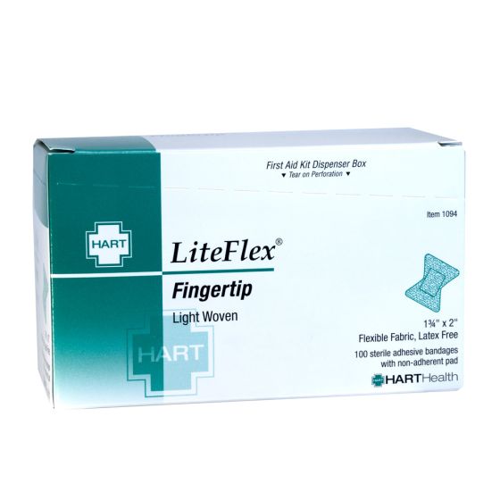 LiteFlex, Fingertip Adhesive Bandages, Light Woven Elastic Cloth, 1-3/4" x 2" 100 per box