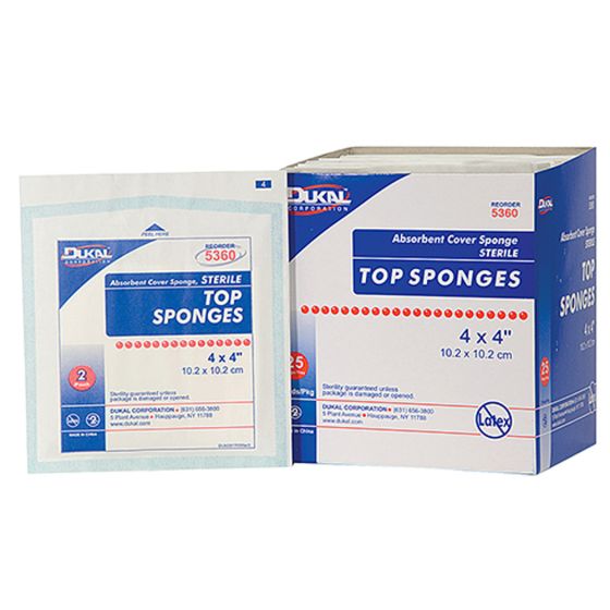 Dukal Top Sponge, Sterile, 4" x 4", 25 pack of 2 per box