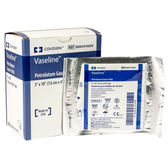 Kendall Vaseline Petrolatum Gauze, Sterile, 3" x 18", 12 per box