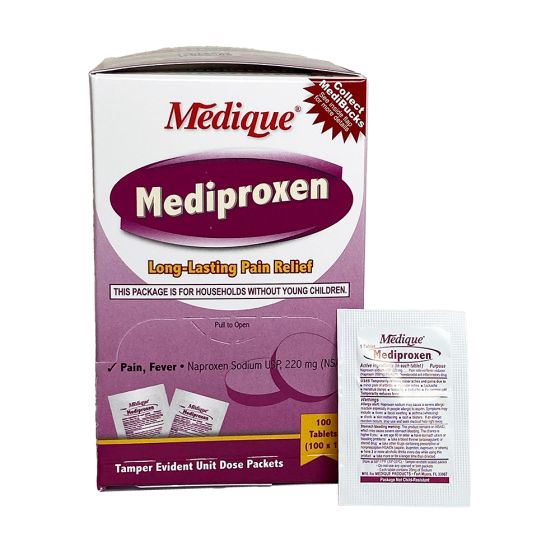 Mediproxen, pain reliever, Naproxen Sodium, 100/1's box