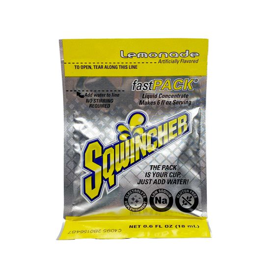 Sqwincher Fast Pack, electrolyte replacment, lemonade, 50 per box