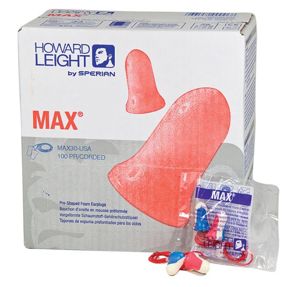 MAX, ear plugs, NRR33, with cord, 100 pair box