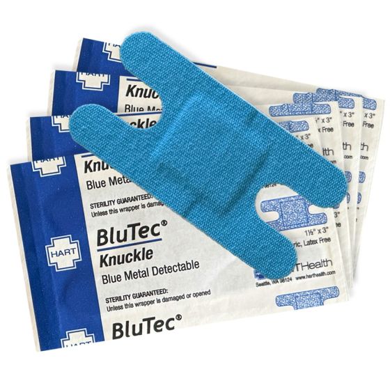 BluTec, Blue Metal Detectable Knuckle Bandages, Heavy Woven Elastic Cloth, 1-1/2" x 3", 40 per box