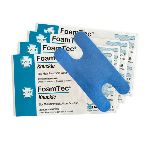 FoamTec, Blue Metal Detectable Knuckle, Water Resistant Foam Bandages, 40 per box