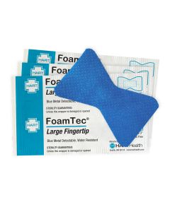 FoamTec, Blue Metal Detectable Large Fingertip, Water Resistant Foam Bandages, 25 per box