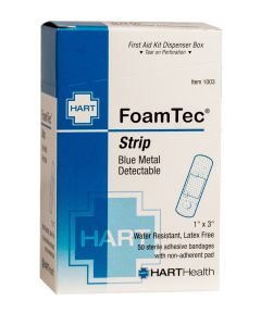 FoamTec, Blue Metal Detectable Strip, Water Resistant Foam Bandages, 50 per box