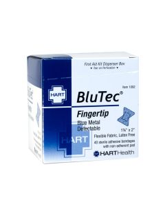 BluTec, Blue Metal Detectable Fingertip Bandages, Heavy Woven Elastic Cloth, 1-3/4" x 2", 40 per box