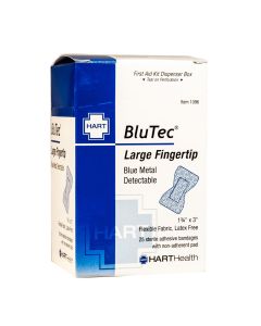 BluTec, Blue, Metal Detectable, Large Fingertip Bandages, Heavy Woven Elastic Cloth, 1-3/4" x 3", 25 per box