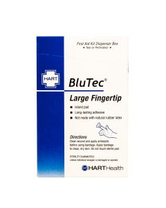 BluTec, Blue, Metal Detectable, Large Fingertip Bandages, Heavy Woven Elastic Cloth, 1-3/4" x 3", 25 per box