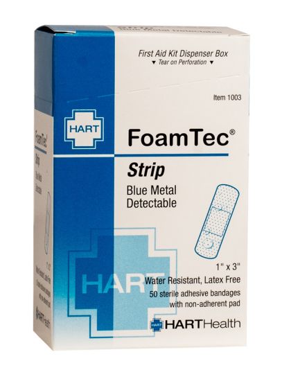 FoamTec, Blue Metal Detectable Strip, Water Resistant Foam Bandages, 50 per box